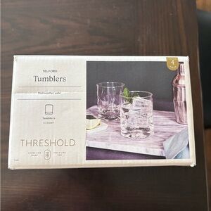 Threshold Clear Glass Tumblers - Transparent 4 Set 12.5 Ounce Whiskey Glasses